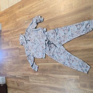 Lauren Conrad gray floral multi sweatsuit